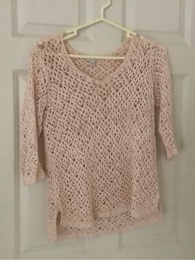 J. Jill Blush Open-Knit V-Neck Sweater